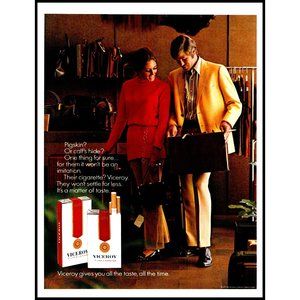 1971 Viceroy Cigarettes Vintage Print Ad Couple Shopping Leather Bag Brunette